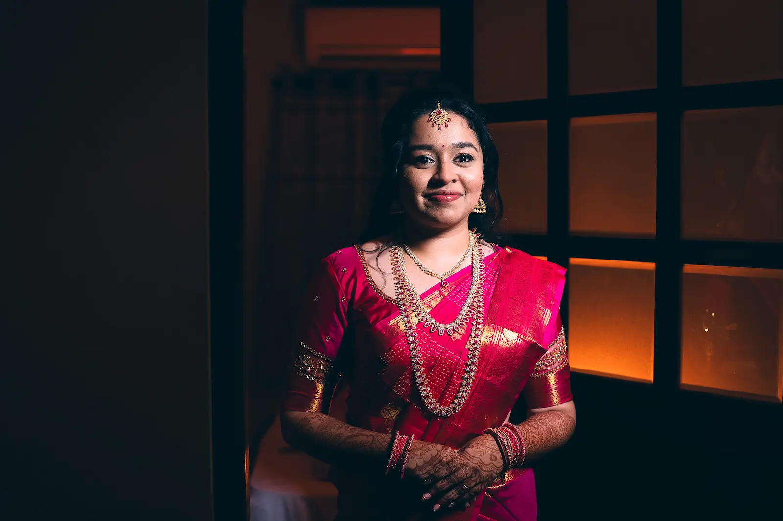 Bridal portrait golden light