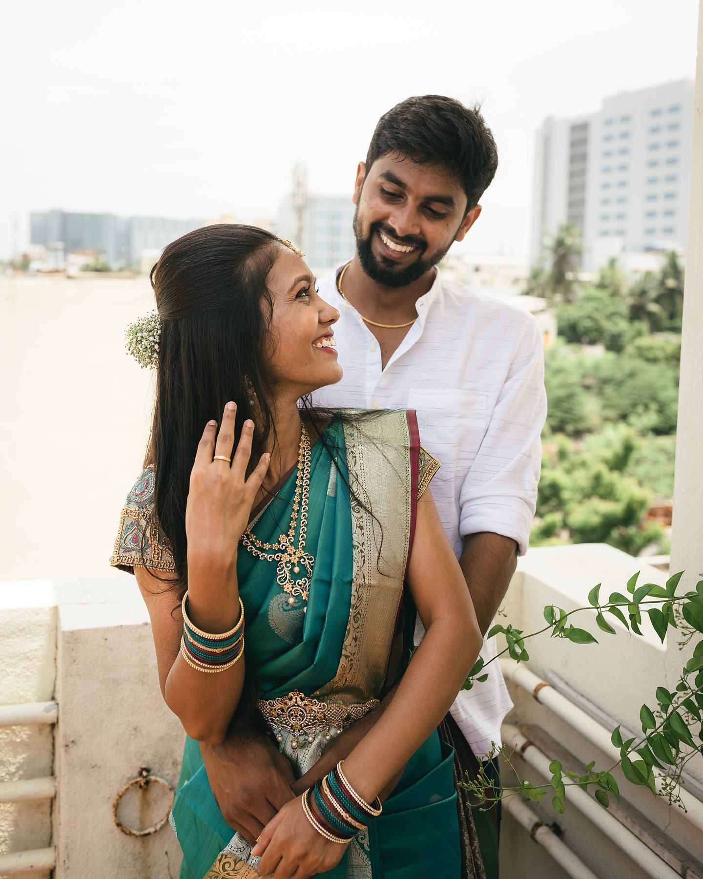 Pre-wedding shoot balcony portrait